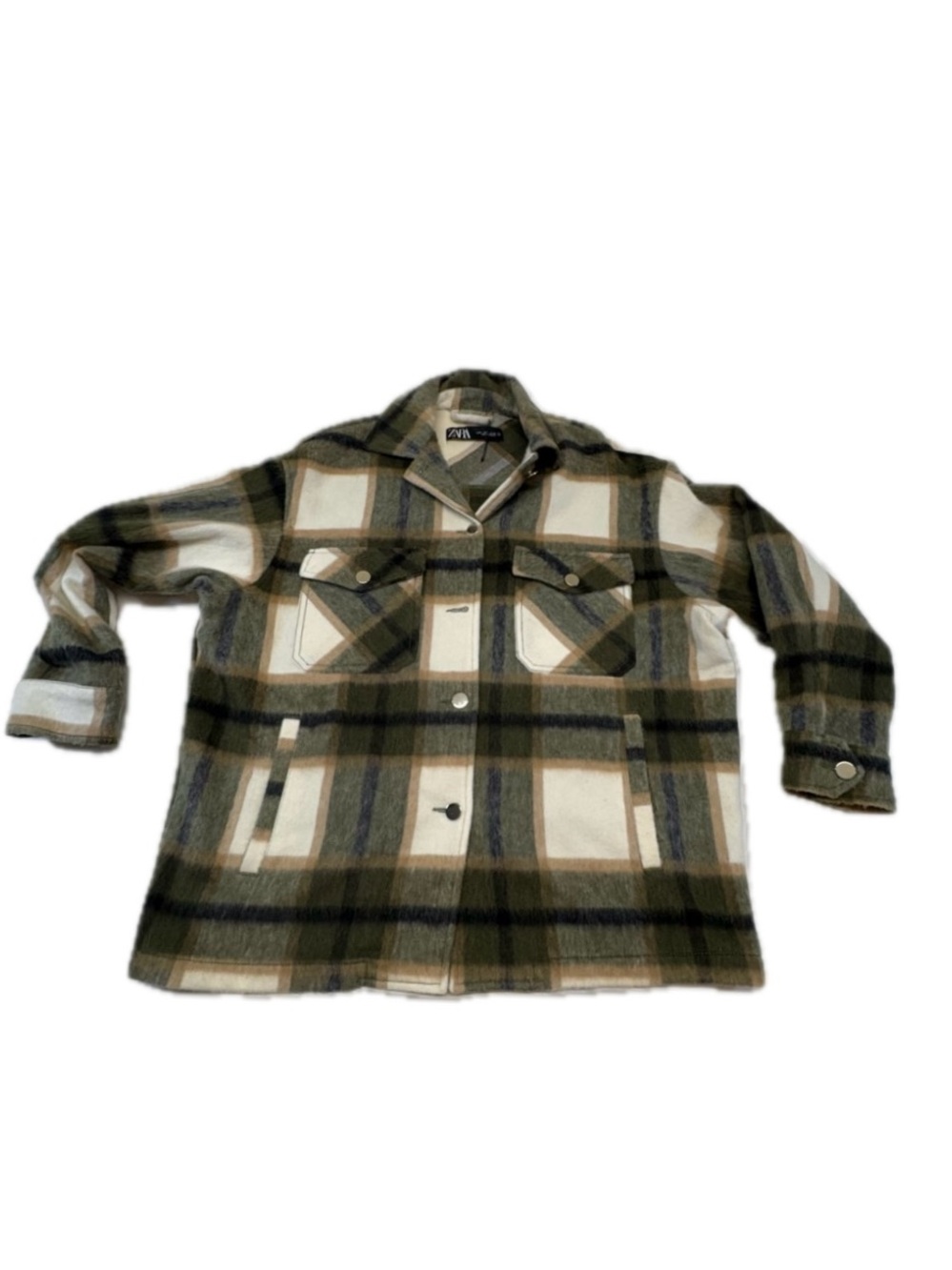 Zara Green Plaid Brushed Oversized Shirt Jacket Shacket Small